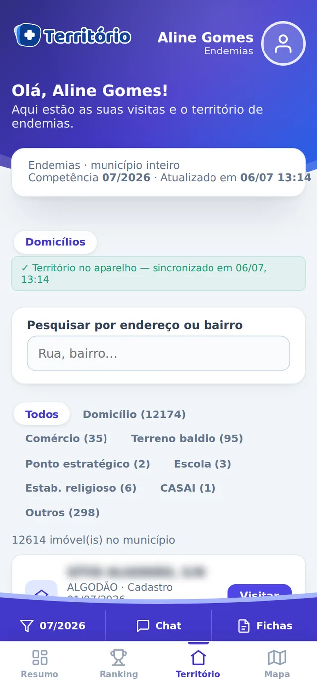 Território de imóveis do ACE com filtros por tipo