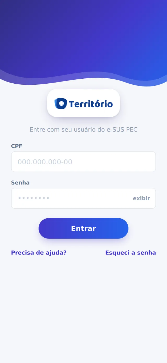 Tela de login do Mais Território