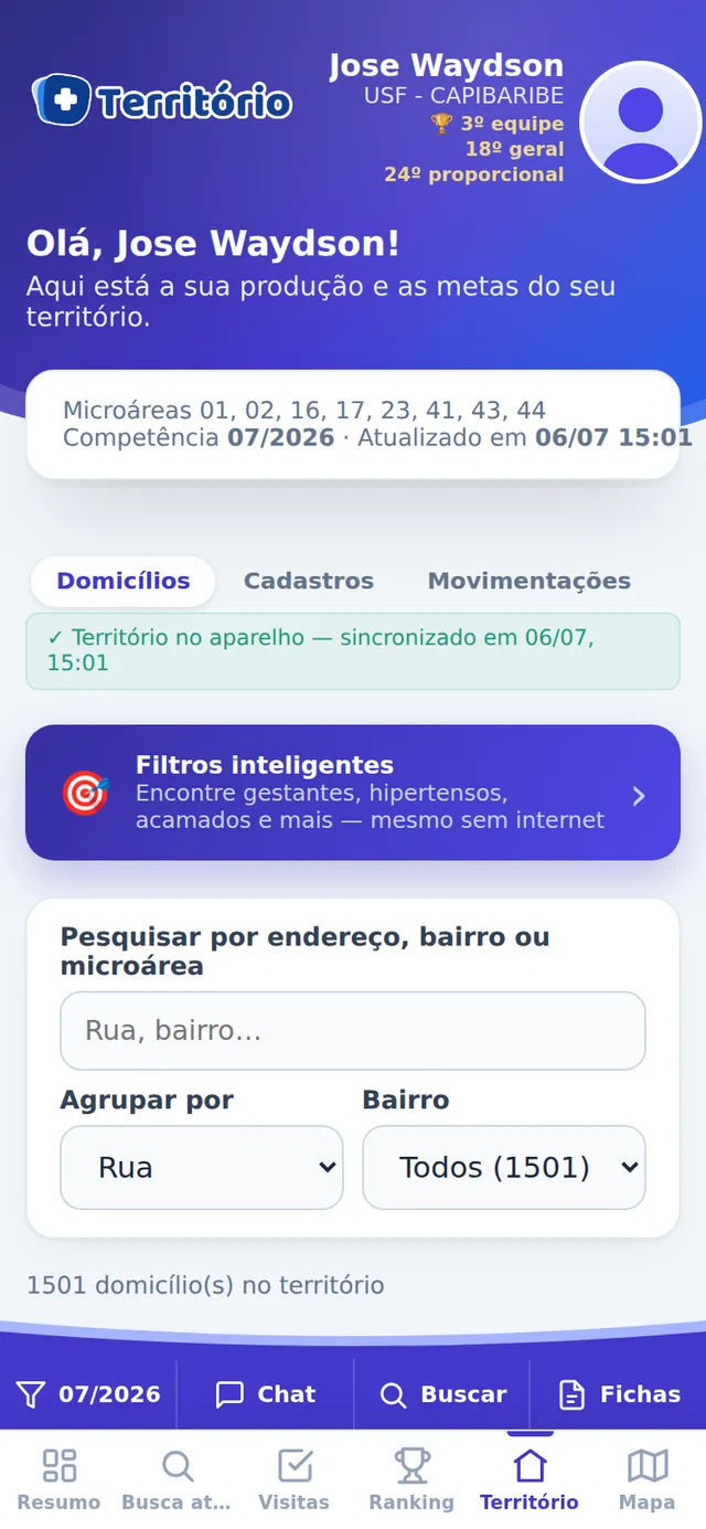 Território com domicílios e moradores