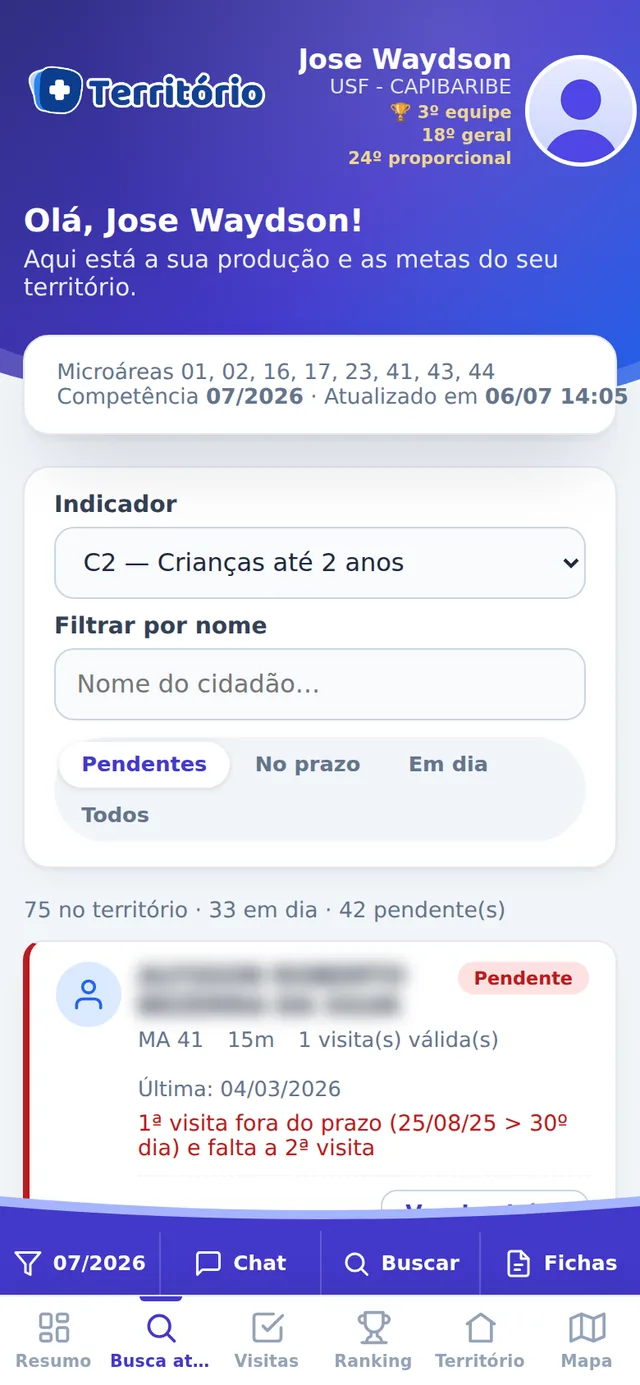 Busca ativa com pendências explicadas